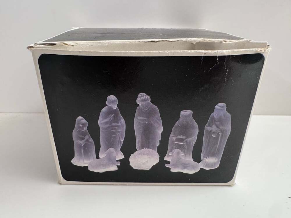 Vintage Frosted Glass Nativity Set with Original Box Christmas Figurines
